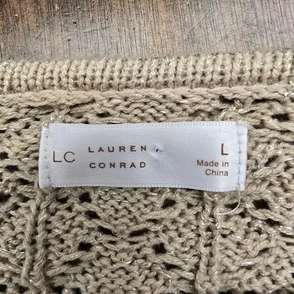 Women's Lauren Conrad Tan & Metallic Open Knit Cropped Sweater | Size Large - Picture 8 of 10